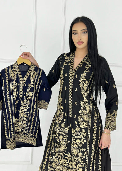 HK297 - Black - Readymade - Mother & Daughter Linen Outfit 2025 - Memsaab Online