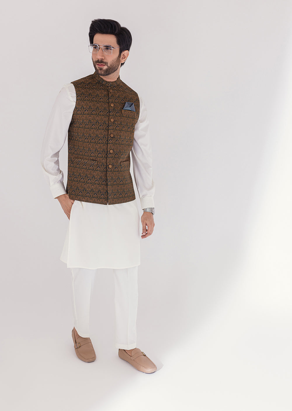 W-1998-A - Green Brown - Mens Maysori Waist Coat 2024 - Memsaab Online