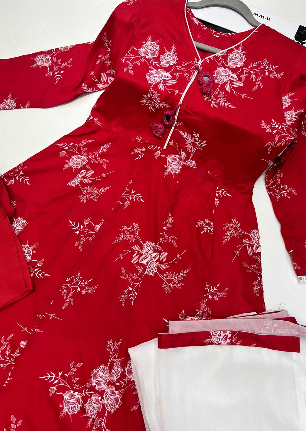 RGZ9925 Red Embroidered Linen Dress - Memsaab Online