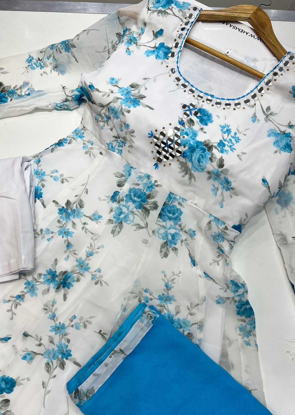 RGZ99908 Turquoise Georgette Dress - Memsaab Online