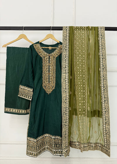PS-1928 - Green - Readymade Chiffon Suit 2025 - Memsaab Online