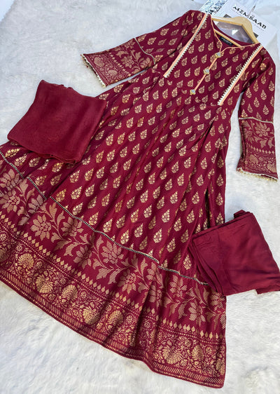HK118 - Maroon - Readymade Linen outfit - Memsaab Online