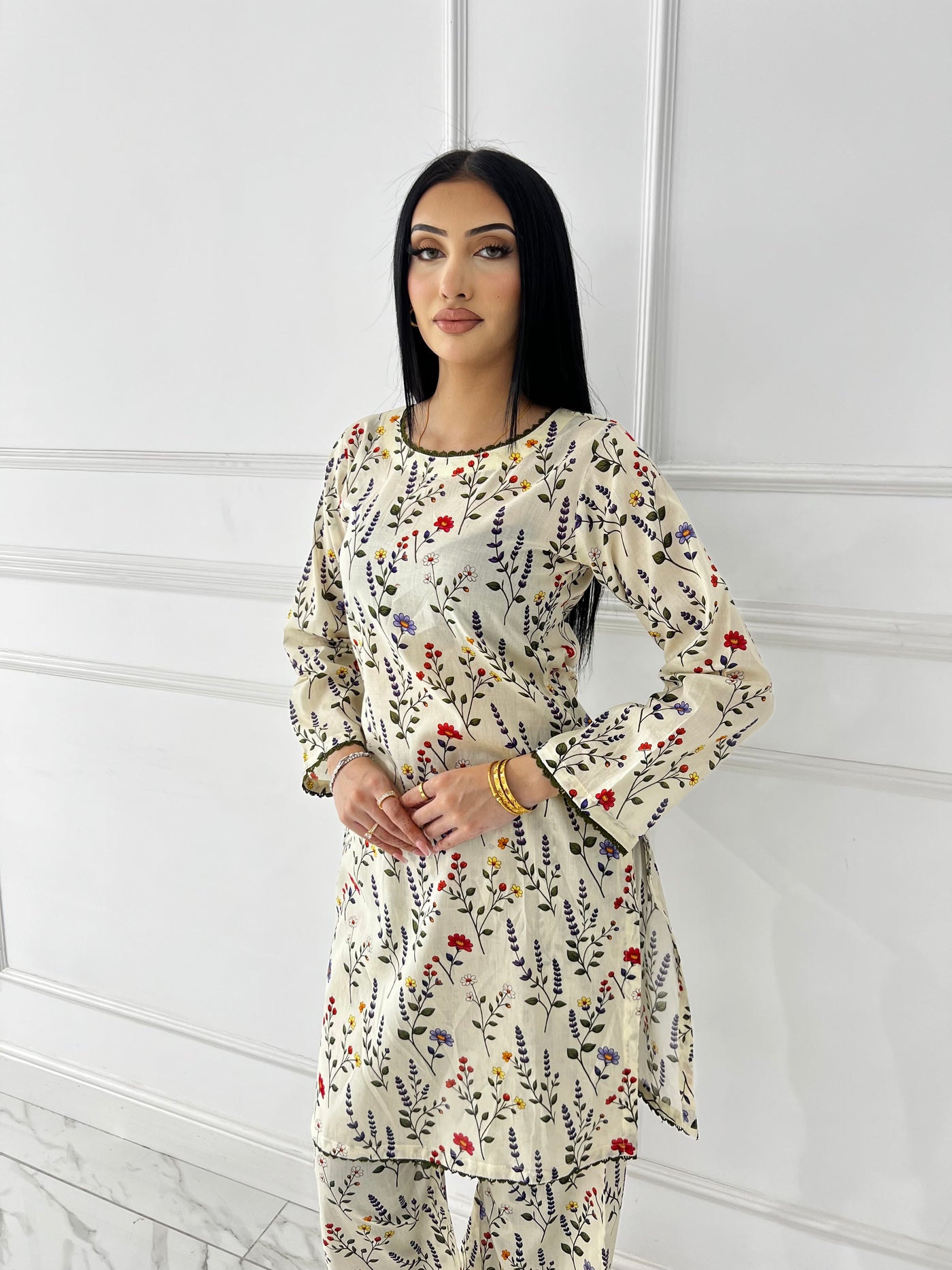 BUT-112 - Cream - S.Prints Printed Lawn Co-ords - Memsaab Online