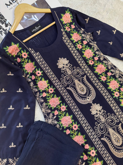 HK105 - Navy - Readymade Linen outfit - Memsaab Online