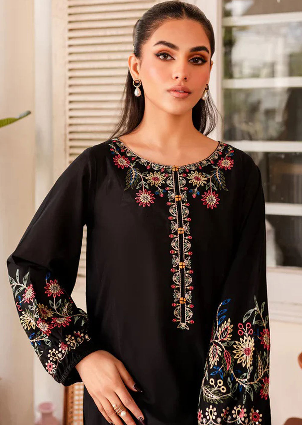 ANI105 Black readymade 2 Piece Cotton Suit - Memsaab Online