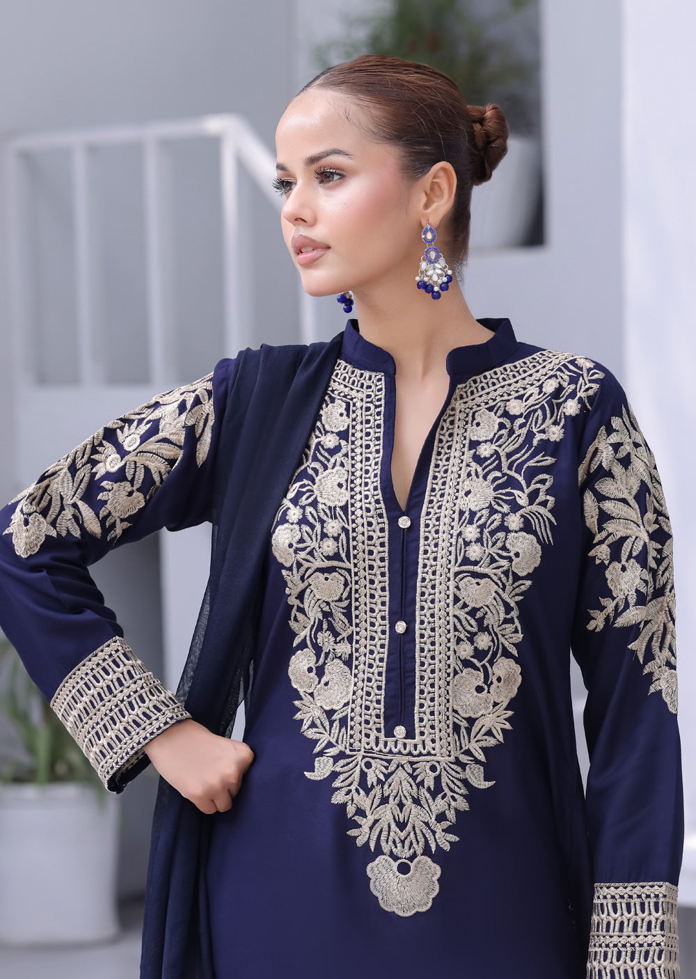 HK333 - Readymade China stone linen Outfit 2025 - Memsaab Online