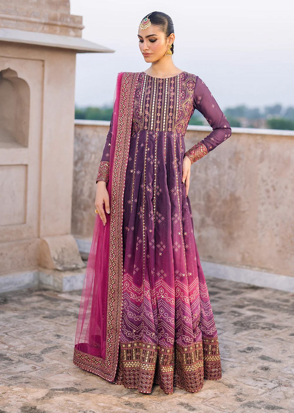 IZKN-09 Purple - Readymade - Bandhani Chiffon Collection by Iznik 2025 - Memsaab Online