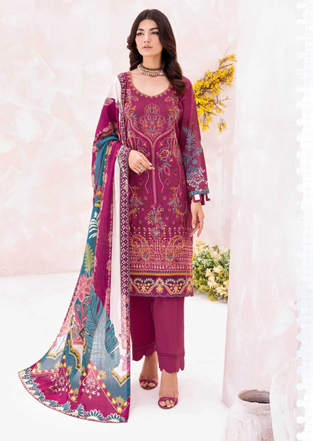 L-709-R - Readymade - Ramsha Mashaal Luxury Lawn Vol 07 2023 - Memsaab Online