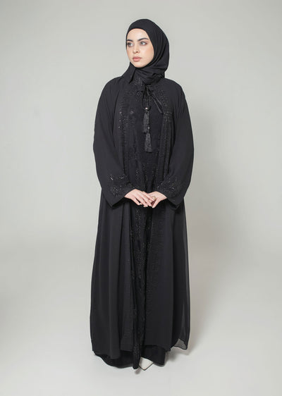 DSL-09 Hawa - Black Jacket Style Abaya Set - Memsaab Online