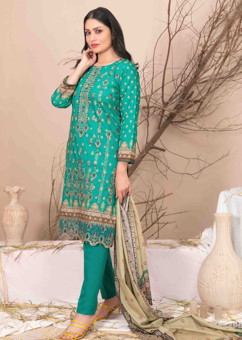 D-2609 - Unstitched - Ursiya Embroidered Lawn by Tawakkal 2024 - Memsaab Online