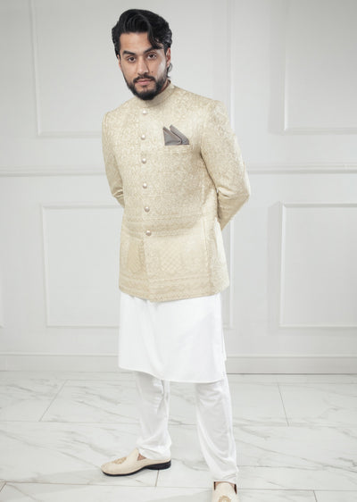 PC-706 - Gold Mens Embroidered Prince Coat - Memsaab Online