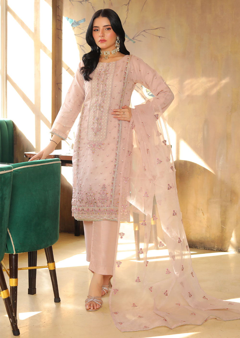 KLD307 Dania - Lilac Readymade Organza Suit - Memsaab Online