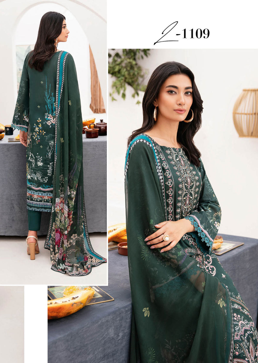 Z-1109 - Unstitched - Ramsha Mashaal Luxury Lawn Vol 11 2024 - Memsaab Online