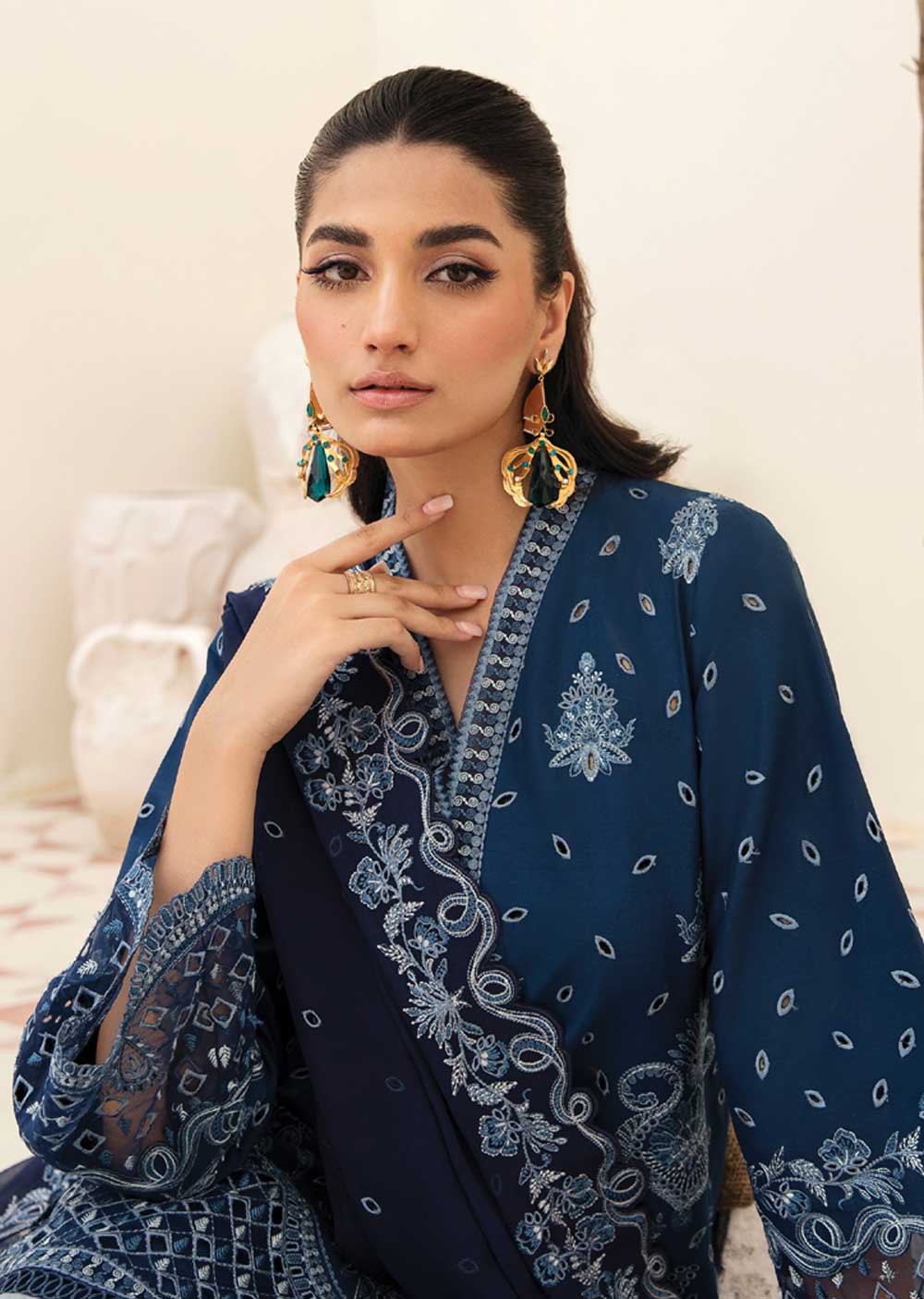 ACL-09 - Azure - Unstitched - Chickenkari Lawn Collection by Afrozeh 2023 - Memsaab Online