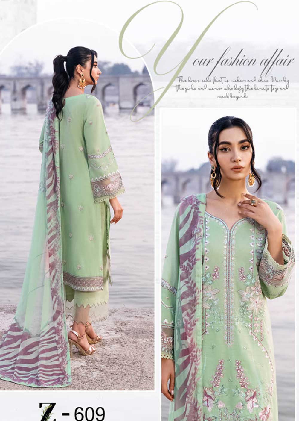 ZT-609 - Unstitched - Ramsha Andaaz Luxury Lawn Vol 06 2023 - Memsaab Online