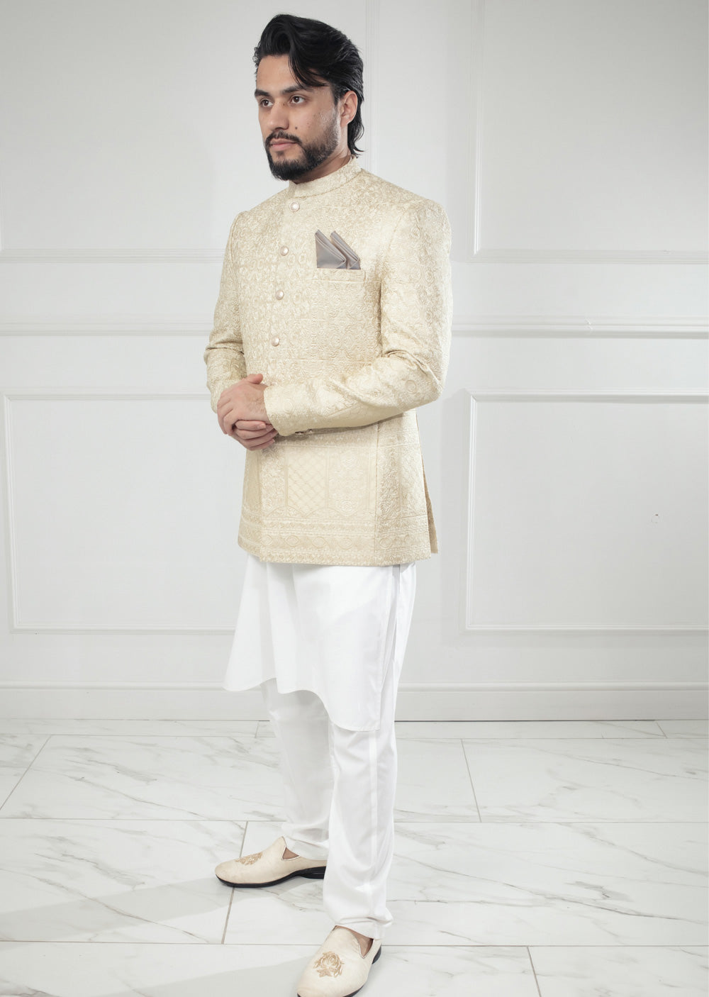 PC-706 - Gold Mens Embroidered Prince Coat - Memsaab Online