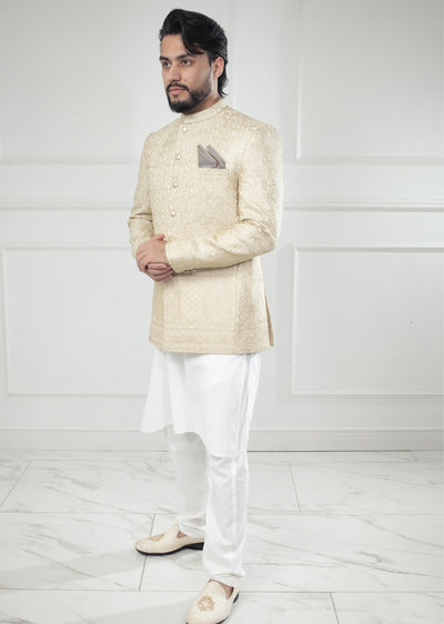 PC-706 - Gold Mens Embroidered Prince Coat - Memsaab Online