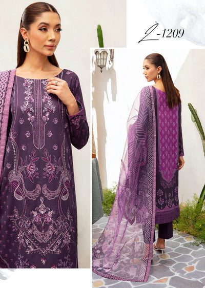 L-1209 - Unstitched - Ramsha Mashaal Luxury Lawn Vol 12 2024 - Memsaab Online