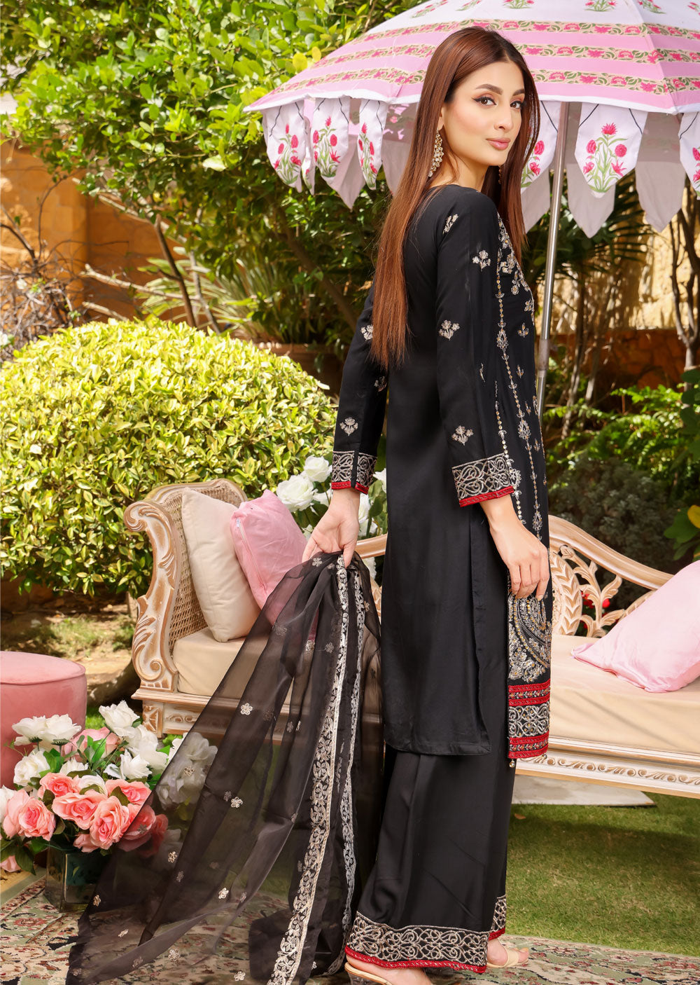 HK259 Seera - Black Readymade Linen Dress - Memsaab Online