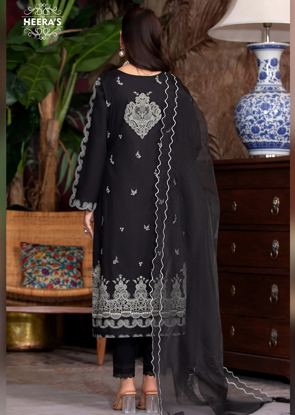 HSS-168 - Readymade - Viscose Black Pearl Embroidered suit by Heeras - Memsaab Online