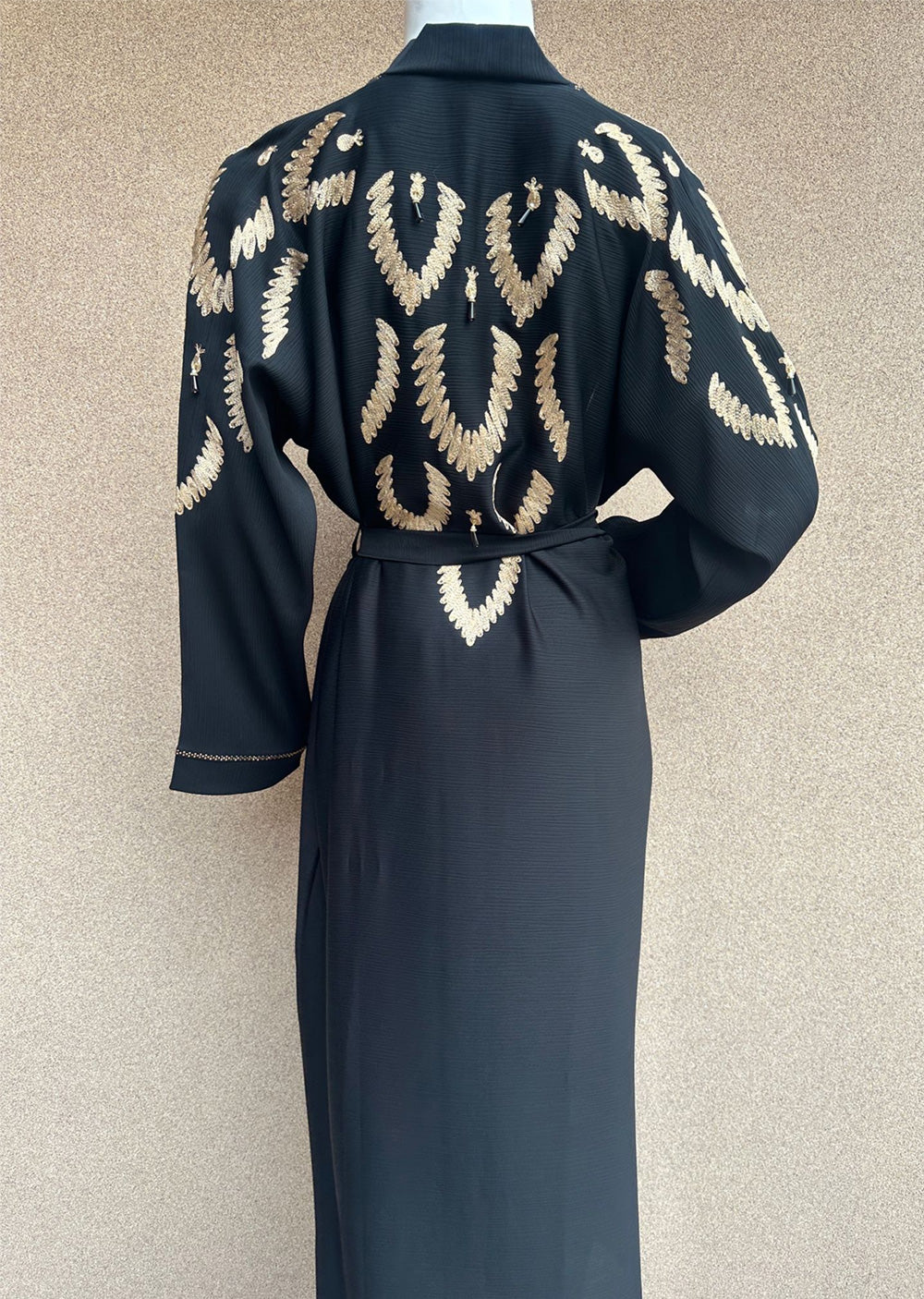 TAYB-07 - Black/Beige - Embroidered Back Moroccan Style - Tayyab Abaya 2025 - Memsaab Online