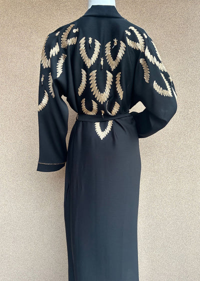 TAYB-07 - Black/Beige - Embroidered Back Moroccan Style - Tayyab Abaya 2025 - Memsaab Online