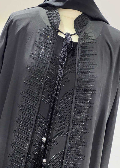 DSL-09 Hawa - Black Jacket Style Abaya Set - Memsaab Online