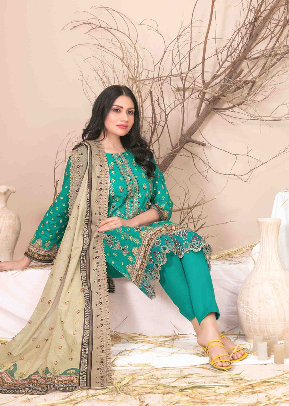 D-2609-R - Readymade - Ursiya Embroidered Lawn by Tawakkal 2024 - Memsaab Online