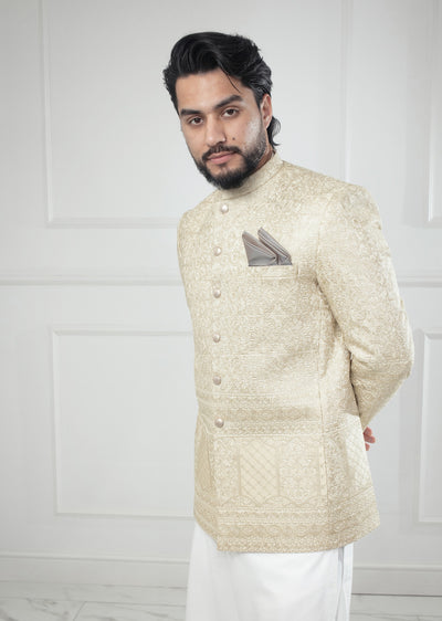 PC-706 - Gold Mens Embroidered Prince Coat - Memsaab Online