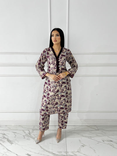 BUT-120- Nude Purple- S.Prints Printed Lawn Co-ords - Memsaab Online