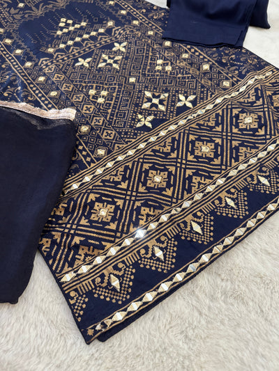 HK106 - Navy - Readymade Linen outfit - Memsaab Online