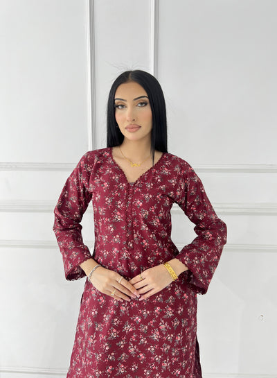 BUT-119- Maroon- S.Prints Printed Lawn Co-ords - Memsaab Online