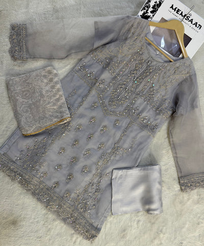 KLD125 Blue Readymade Organza Suit - Memsaab Online