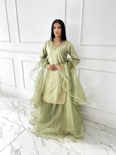 SRB1408 - Saiyaara - Sage Green Sehrish B Designer - Memsaab Online