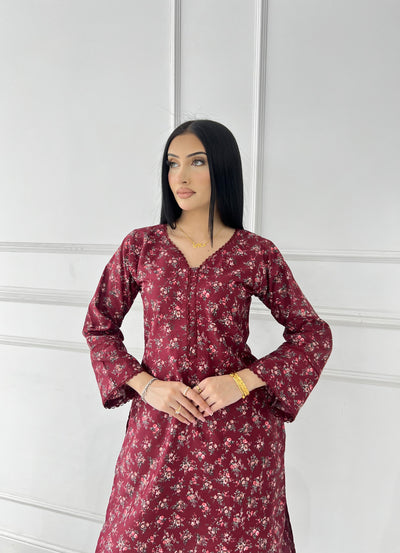 BUT-119- Maroon- S.Prints Printed Lawn Co-ords - Memsaab Online