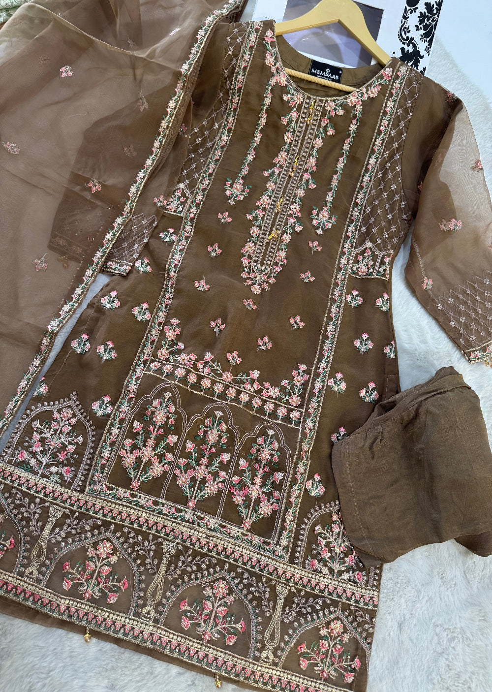 HK108 - Brown - Readymade Linen outfit - Memsaab Online