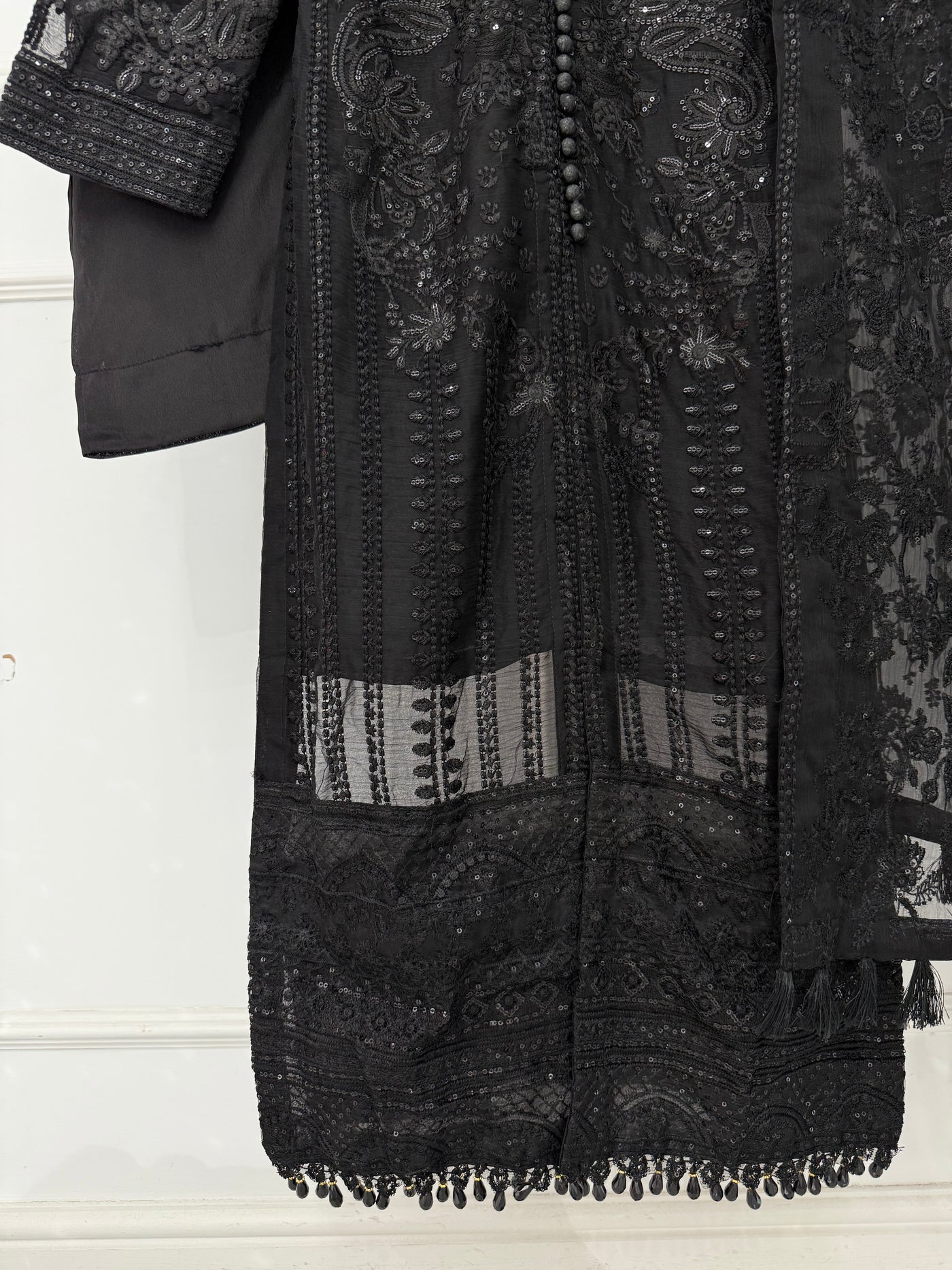 JV1664 Black Readymade Chiffon Suit - Memsaab Online