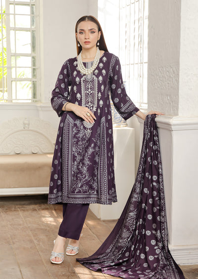 AMT5105 - Purple Readymade Linen Suit - Memsaab Online