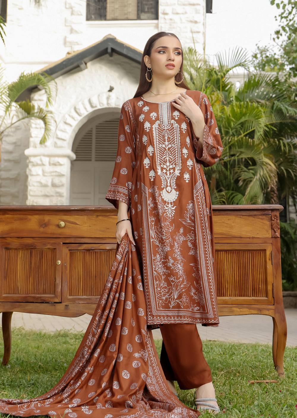 AMT5107 - Brown Readymade Linen Suit - Memsaab Online