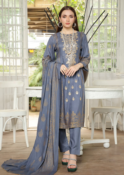 AMT5111 - Grey Readymade Linen Shawl Suit - Memsaab Online