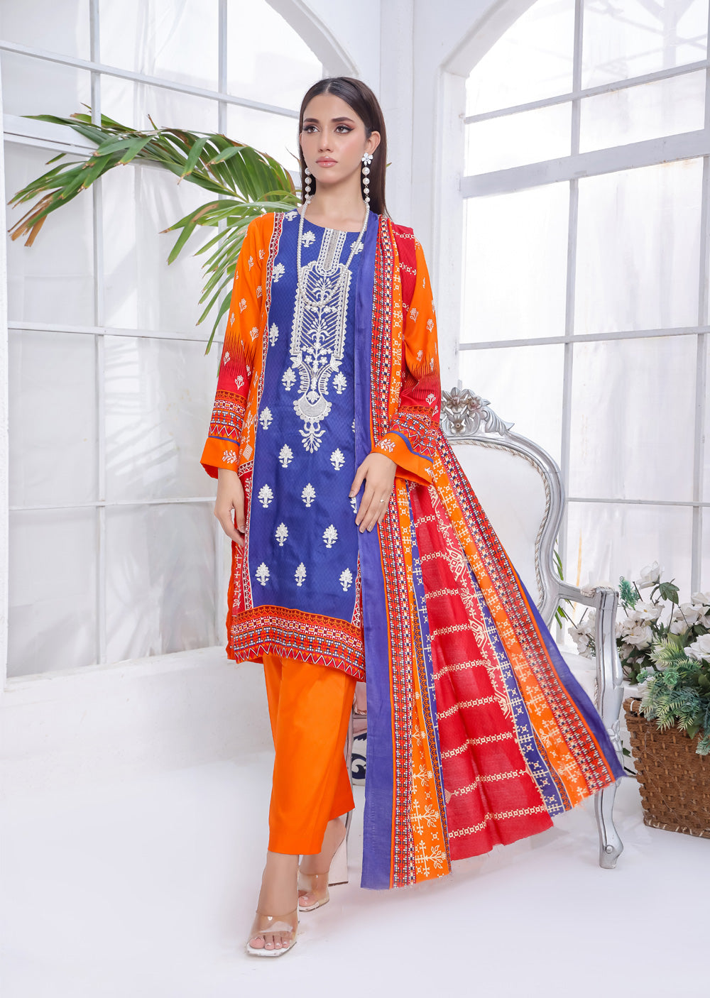 AMT5106 - Blue Readymade Linen Suit - Memsaab Online