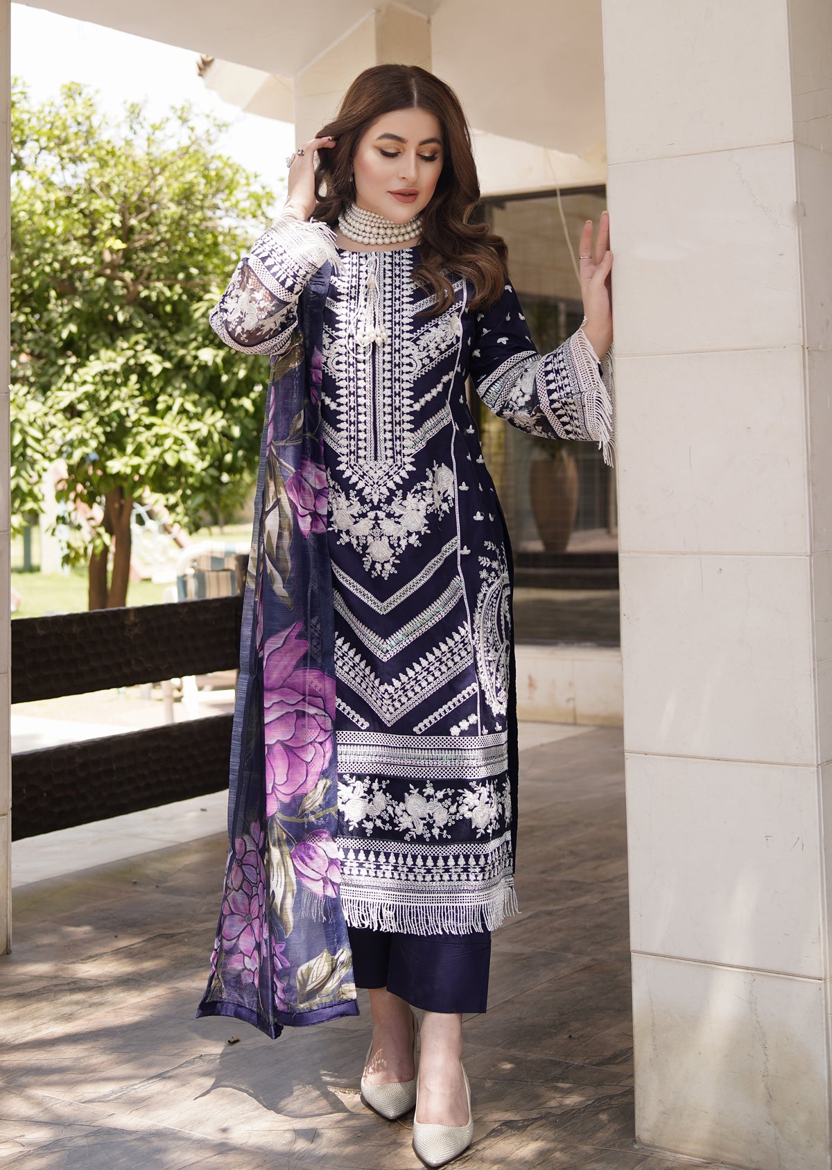 ATR-1129 - Navy Blue - Sehrish B Lux Cotton - Memsaab Online