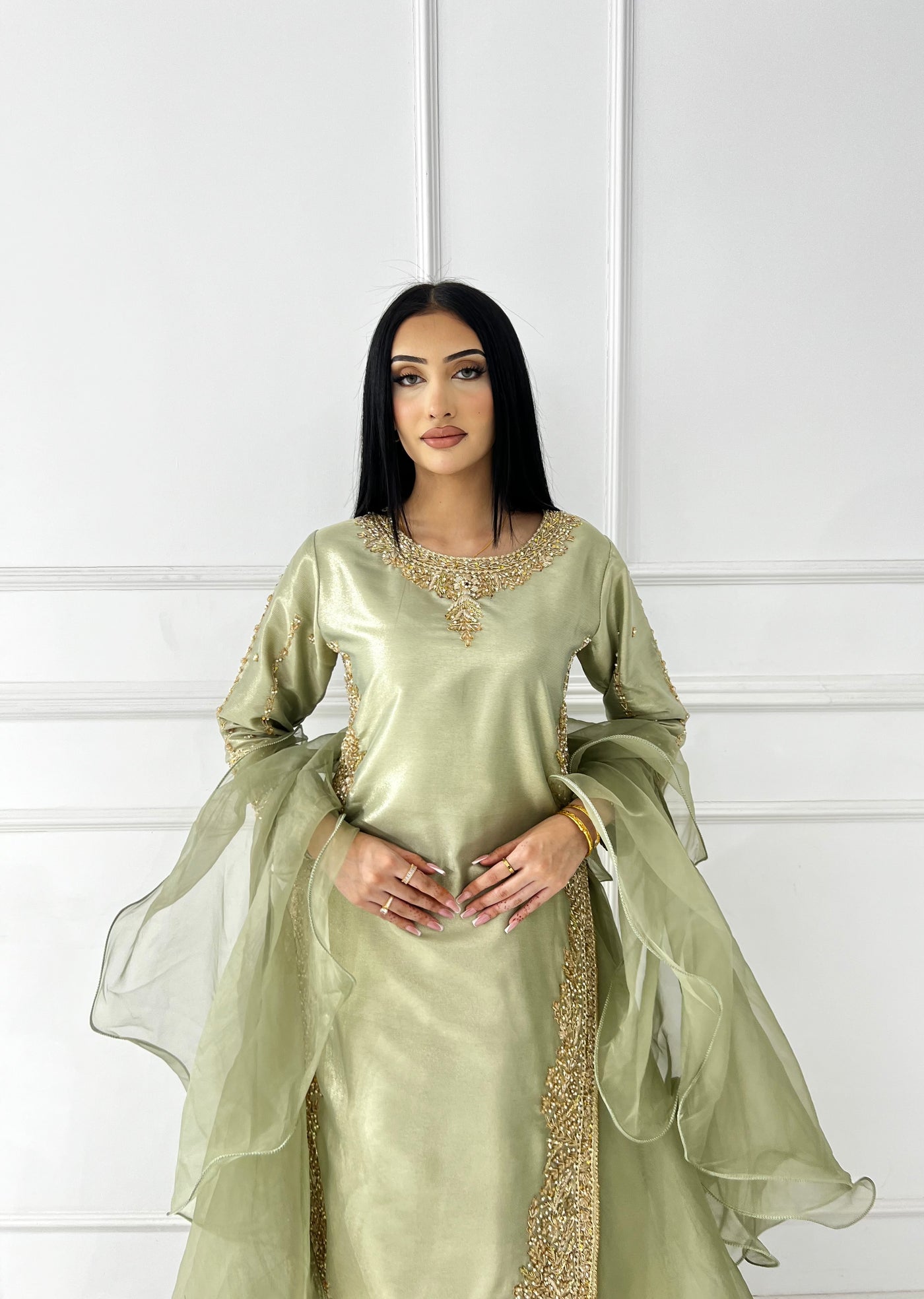 SRB1408 - Saiyaara - Sage Green Sehrish B Designer - Memsaab Online