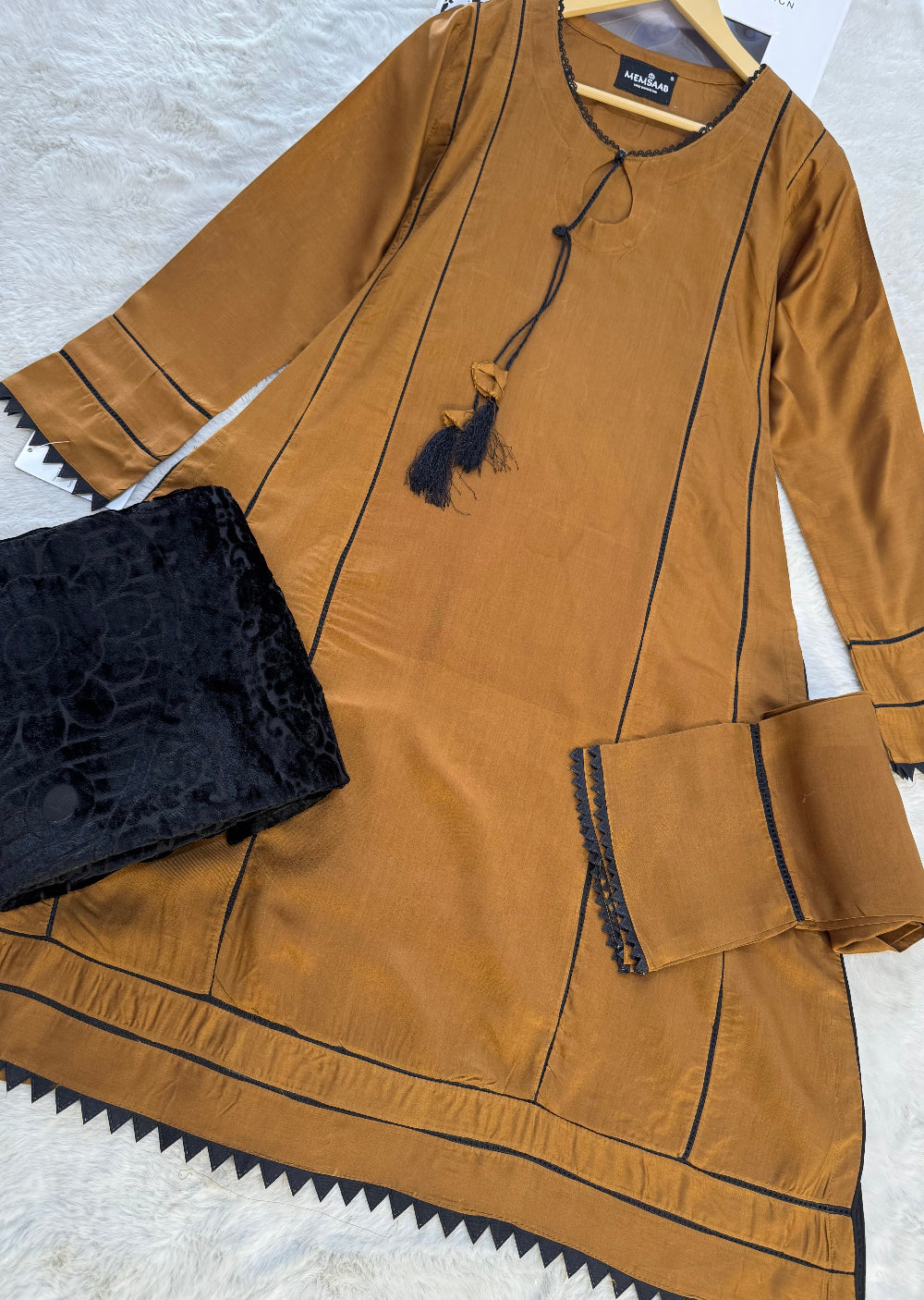 HK132 - Brown - Readymade Velvet Shawl Outfit - Memsaab Online