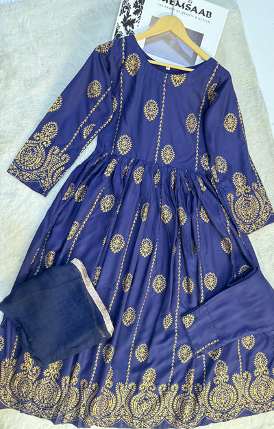 HK135 - Navy - Readymade Linen Dress Outfit - Memsaab Online