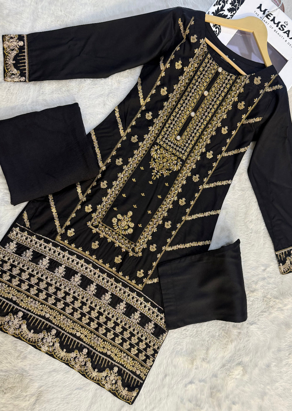 HK125 - Black - Readymade Linen Outfit - Memsaab Online