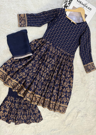 HK128 - Navy - Readymade Linen Outfit - Memsaab Online