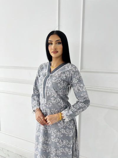 BUT-122- Grey - S.Prints Printed Lawn Co-ords - Memsaab Online