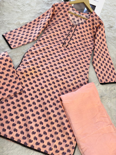 ASK711 Readymade Peach Cotton 3 Piece Suit - Memsaab Online