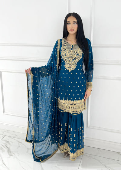 Shaz1902 - Readymade Chiffon Shararah Suit - Memsaab Online